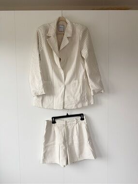MOTF Cream Pinstripe Blazer & Shorts